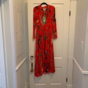 Farm Rio Carnival long sleeve maxi dress, size S,  NWT